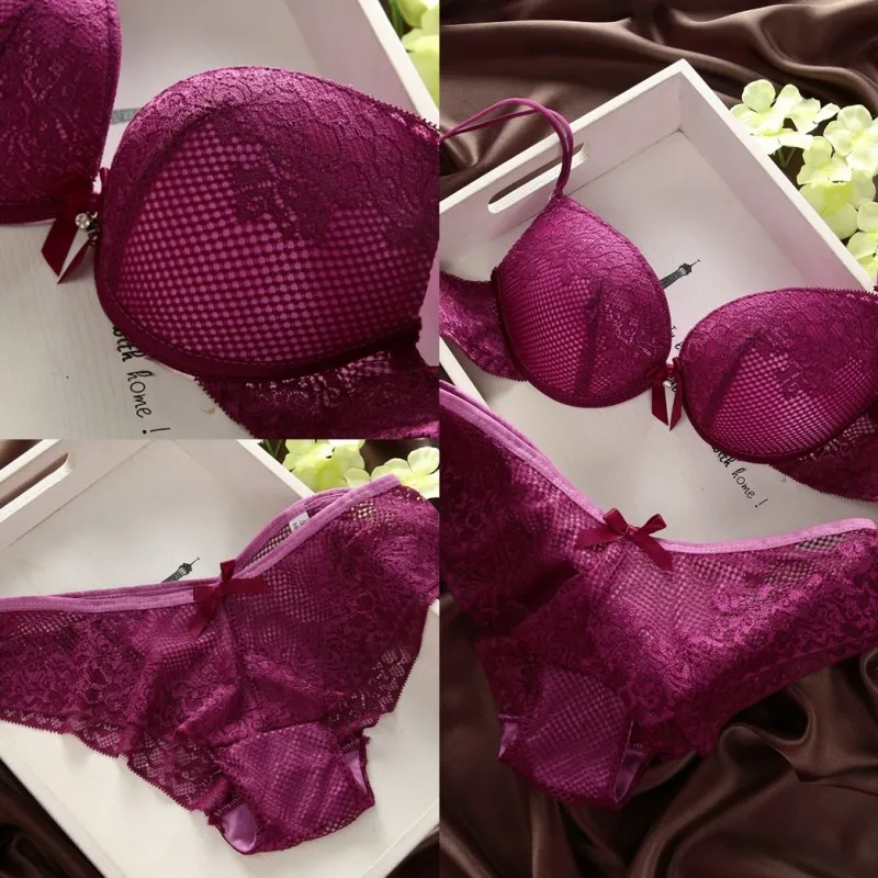 Sexy Cozy Bra Set Women Lace Cotton Bra Set Embroidery Underwear Push Up Bra Briefs Set cheap underwear sets