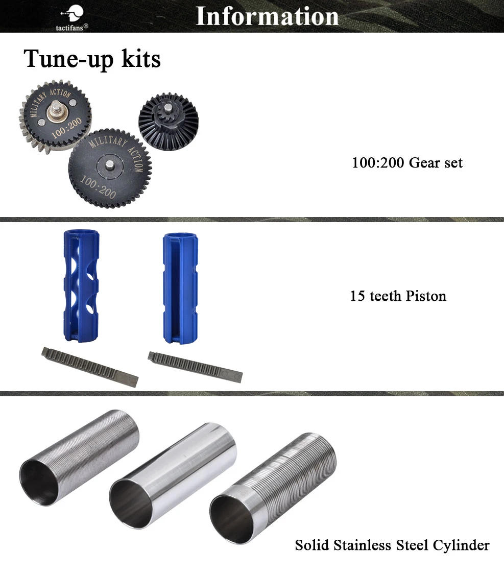 Страйкбол 100:200 высокоскоростная шестерня 15 зубьев поршневой цилиндр поршневая головка пружинная направляющая насадка Настройка Набор для M4/AK/G36/MP5 серии