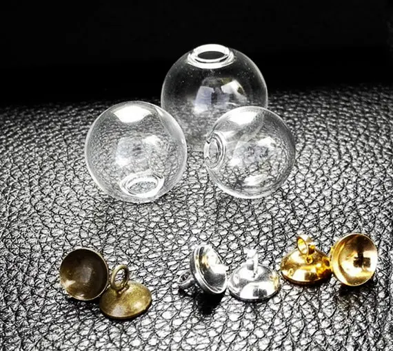 

100sets 14mm-18mm Mini Empty Glass Ball Bottles Pendant Charms Vials Wish Bottles Clear globe bubble crystal orbs w/ free caps