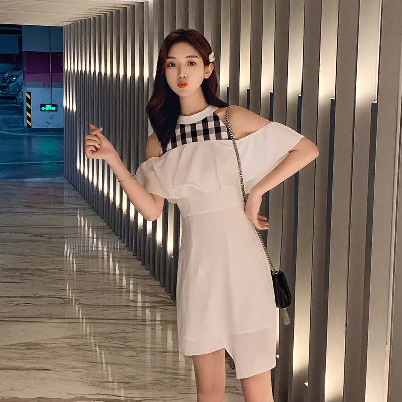 JIBAIYI Off Shoulder Elegant Slim Irregular Dress for Women Vintage Halter Sleeveless Sexy Party Dresses Splice Plaid Vestidos JIBAIYI Off Shoulder Elegant Slim Irregular Dress for Women Vintage Halter Sleeveless Sexy Party Dresses Splice Plaid Vestidos