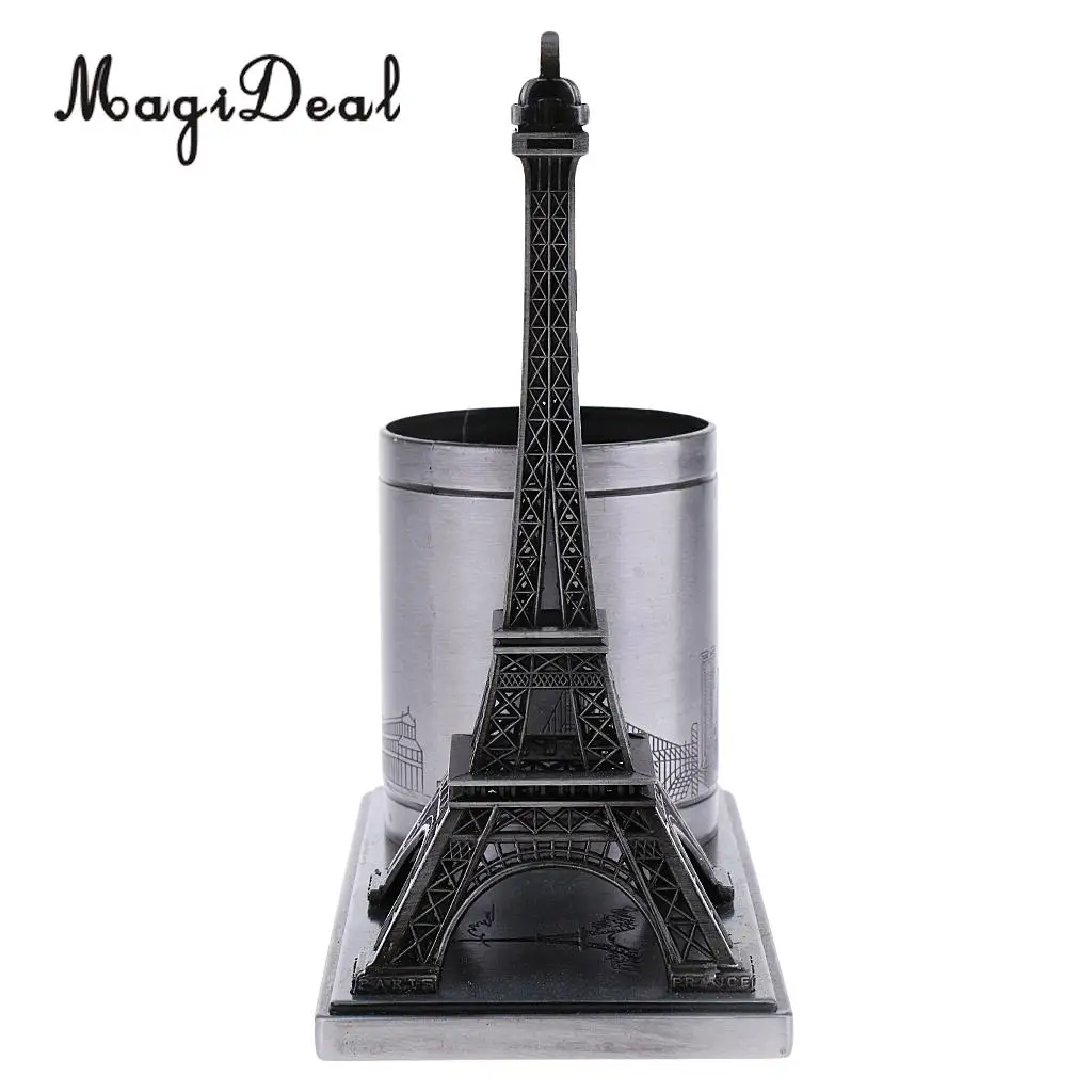 Desktop Organizer Pencil Pen Case Holder Retro Figurines Eiffel Tower Model Metal Crafts Home Decor Miniature Student Gift
