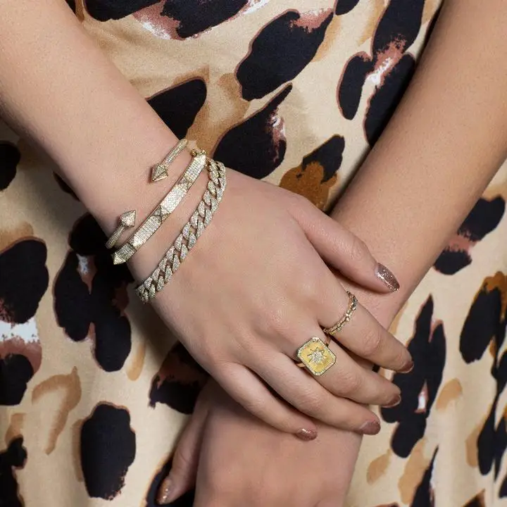 

2019 summer trendy Gold filled paved AAA cz sparking bling open adjust geometric Ring for women star signet fashion jewelry