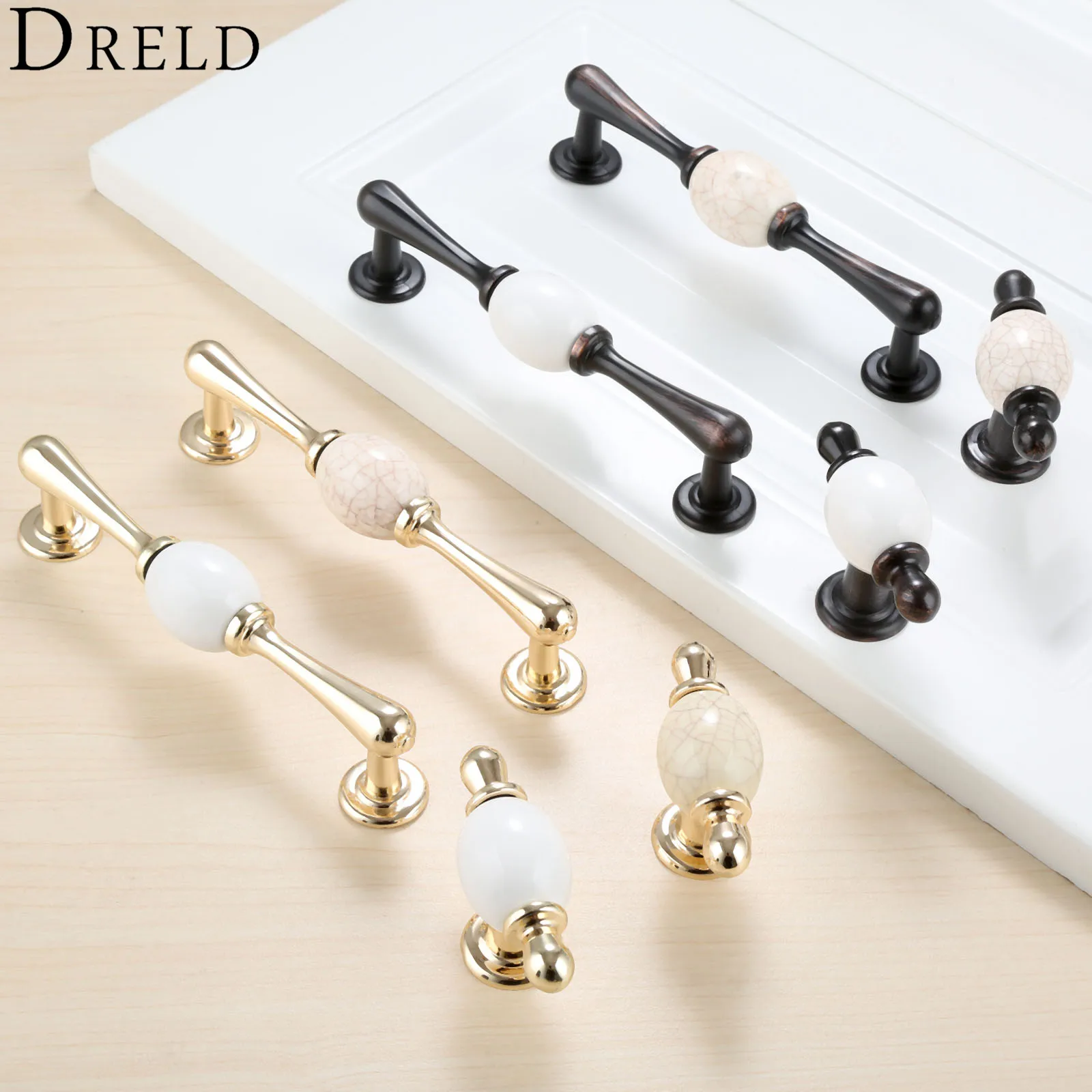 

DRELD Vintage Furniture Handles Ceramic Cabinet Knobs and Handles Door Cupboard Drawer Kitchen Pull Handles Furniture Fitting
