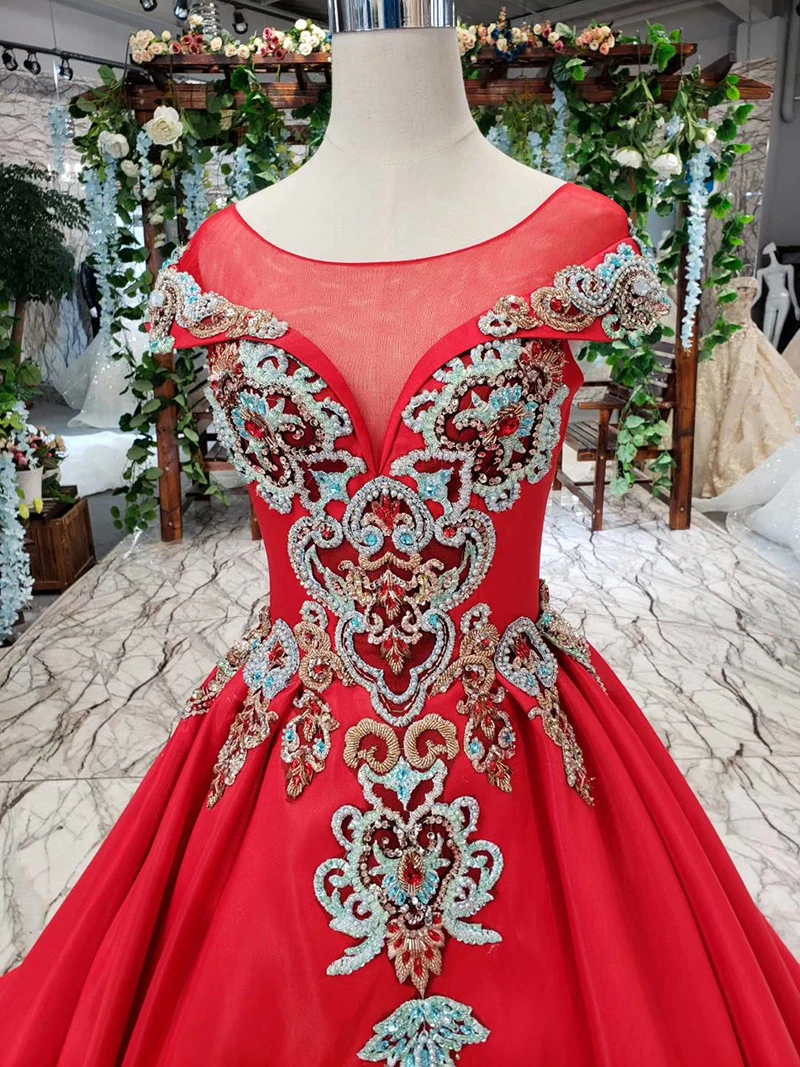 LSS146 атласные вечерние платья трапециевидной формы с коротким шлейфом с круглым вырезом и бусинами на шнуровке красное свадебное вечернее