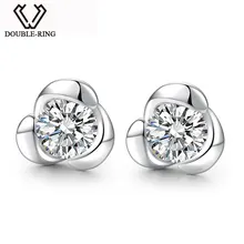 DOUBLE-R Стерлингового Серебра Серьги Женщины Ziron Белый Цветок Серьги Стержня Девушки Модный 925 Серебряные Ювелирные Изделия Индивидуальные CASE00278A