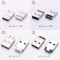 10 piezas USB 2,0 un tipo de enchufe macho USB 2,0 conector de USB 2,0 Jack de 180 grados estoy fregadero 1,2 SMT/estoy fregadero 2,25