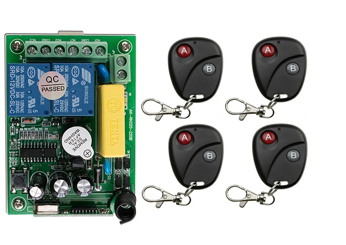 

AC220V 2CH 10A RF Wireless Remote Control Switch System teleswitch 4 transmitter & 1 receiver relay Receiver Smart Home Switch