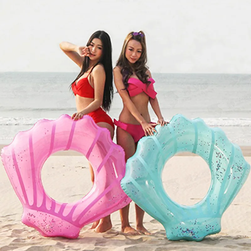 Anneau de natation de coquille rose bleue de 80 cm/90 cm/110 cm avec des paillettes à l'intérieur du flotteur gonflable de piscine jouets adultes d'enfants d'été de partie de l'eau