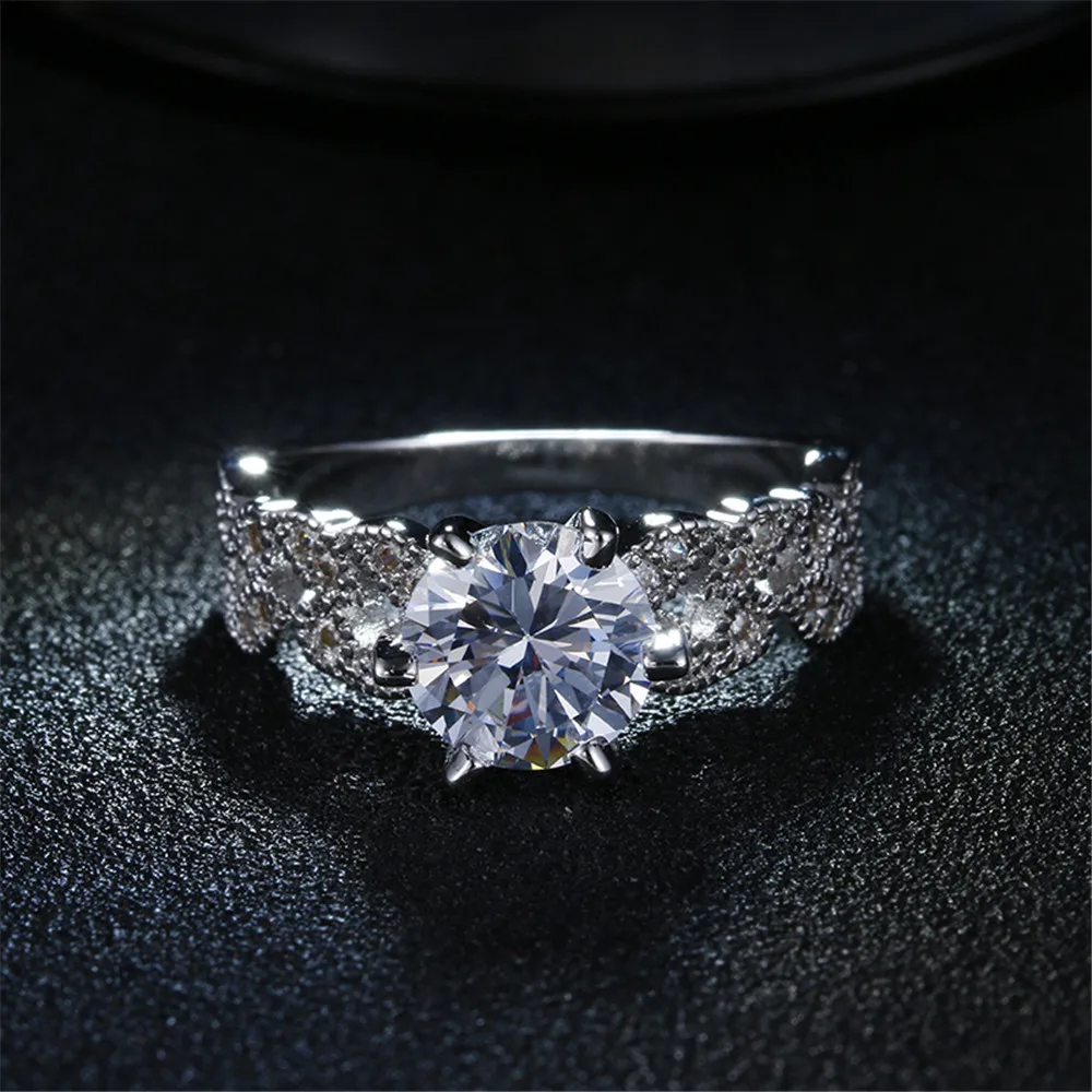 1.5 carat AAA zircon jewelry wedding engagement rings for women vintage 925 sterling silver anel crystal bague leaves DD097