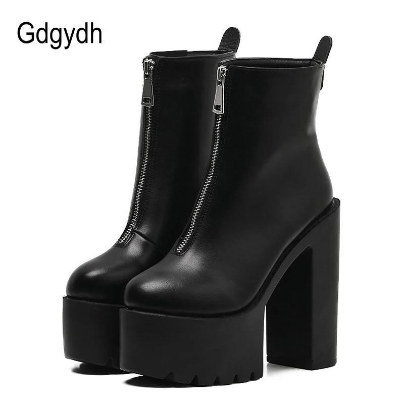 Billig Gdgydh 2019 Mode Herbst Frauen Stiefeletten Leder Schwarz Weibliche High Heels Schuhe Ultra High Heels Plattform Runde Kappe Dame schuh