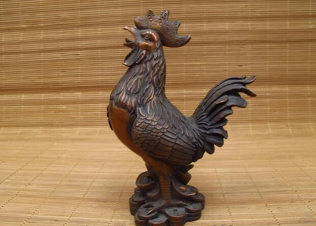

wholesale factory Chinese Feng Shui Red Bronze Lucky Yuan Bao Wealth Zodiac Cock rooster Statue
