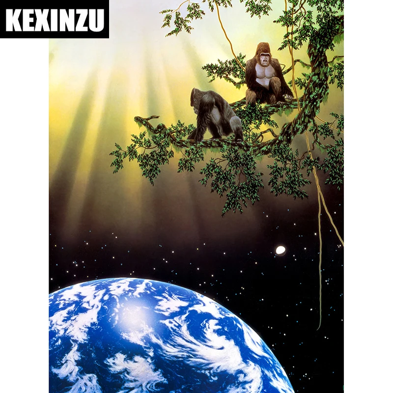 

Full Square/Round Drill 5D DIY Diamond Painting "Space planet and orangutan" 3D Embroidery Cross Stitch Mosaic Home Decor