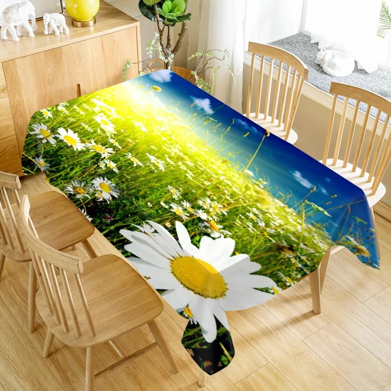 

Custom Daisy Flower Daisies Table Cloth Oxford Print Waterproof Oilproof Home Rectangular Party Table Cover 100X140cm/140X250cm