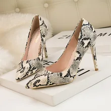 

Women Pumps Snake Print Sexy Party Shoes Fashion Elegant Autumn Shoes High Heels Pointed Toe White Lady Evening Office Footwear