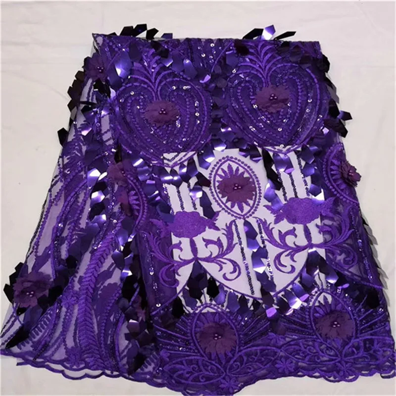 

beautiful purple color Handmade 3D flower Tulle Lace French embroidered sequins french tulle lace fabrics 5yard For Wedding dres