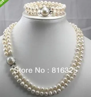 

FREE SHIPPING2 Row Cultured pearls Necklace Bracelet Set 7-8MM 17" (A0423)