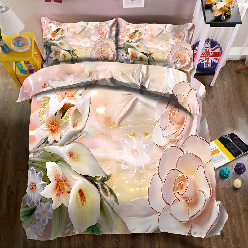 

Three-dimensional jade carving flowers 3d effect photo bed linen can be customized photo pattern