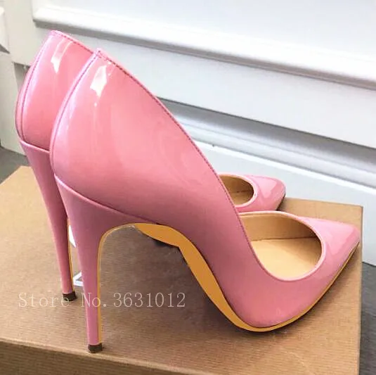 

Runway Luxury Brand Design Pink Leather Pointed Toe Fashion Women Pumps Cnady Colors 8CM 10cm High Heels Slip On Ladies Shoes
