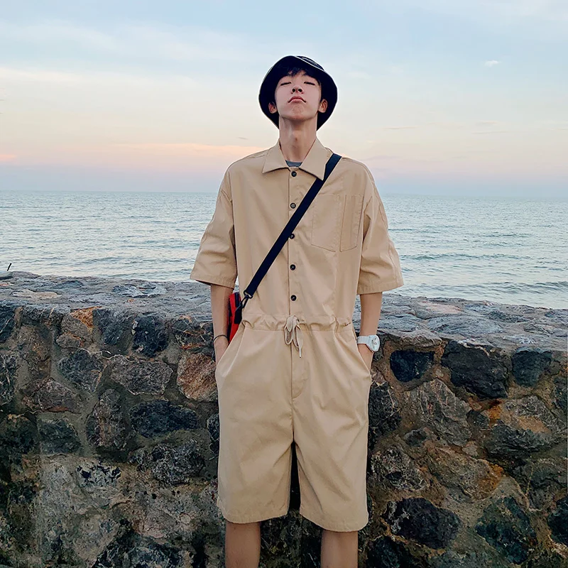 

PADEGAO 2019 Fashion Jumpsuit Mens Rompers High Street Shorts Jumpsuit Male Handsome Baggy Overalls Short Sleeve Palysuit