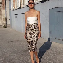 Горячие юбки леопарда шелковые женские юбки с высокой талией