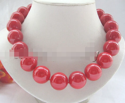 

FREE SHIPPING>>>@@ > Beautiful 18" 20mm coral red perfect south sea shell pearl necklace AAA style Fine Noble real Natural &