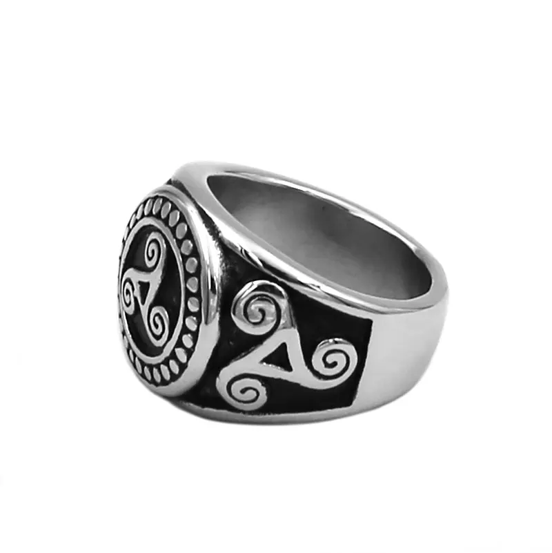 Anillo en espiral de nudo celta, joyería de acero inoxidable, Vikingo nórdico, Triple espiral, símbolo de poder femenino, anillo de motorista, venta al por mayor, SWR0854