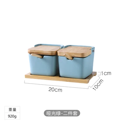 Керамический набор банок для приправ, креативная бамбуковая крышка, кухонная бутылка для приправ масла, солевого бака, коробка для хранения, цветная - Цвет: blue