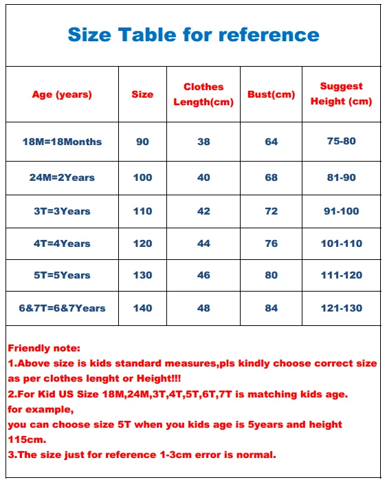 VEST018 size table