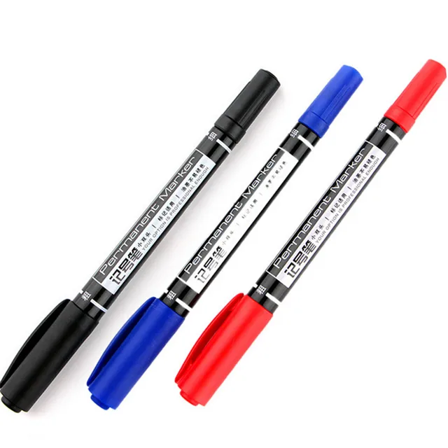 High quality 6824 Waterproof permanent dual tip  0.5/1.0 mm Nib Black blue red Art Marker Pens Student school office stationery 6