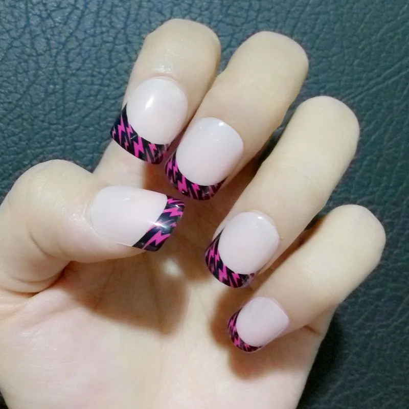 24Pcs Kids False Nails Natural Pink French Fake Nails DIY Nail Art