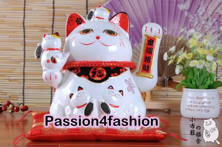 Maneki Neko Lucky Cat развевающийся лапой керамический улыбающееся лицо милый богатство удача орнамент Электрический негабаритный подарок - Цвет: Type 3