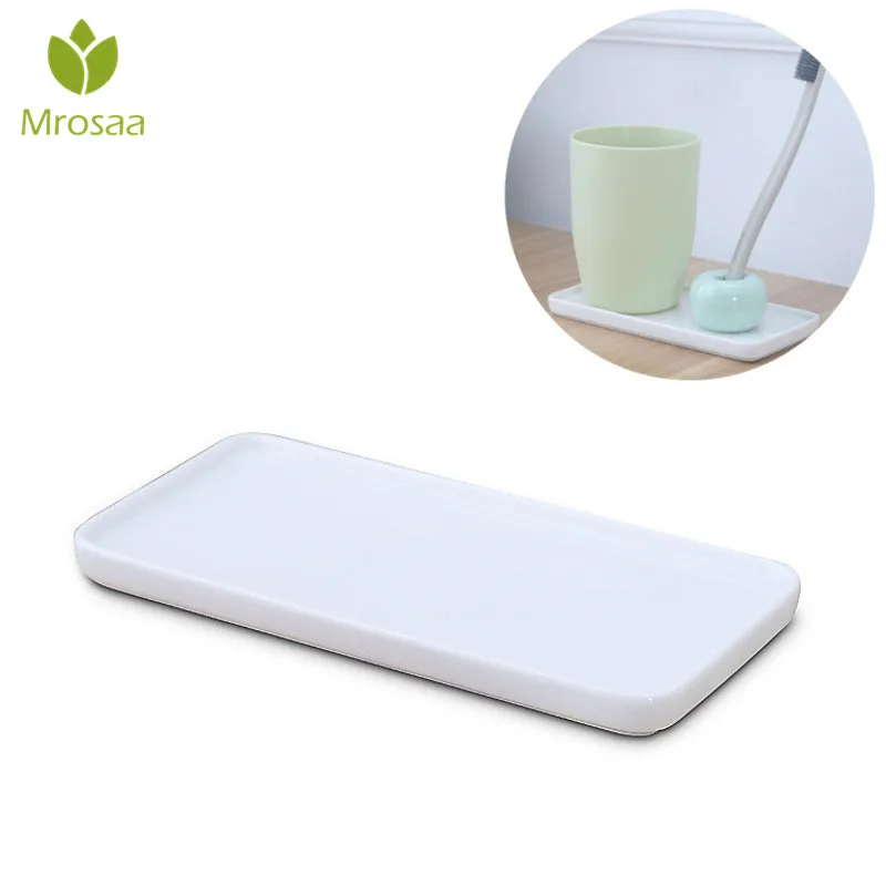 

Mrosaa White Porcelain Trays Rectangle Bathroom Toothbrush Ceramic Base Holder Stand Sanitary Storage Pallet Bathroom Supplies