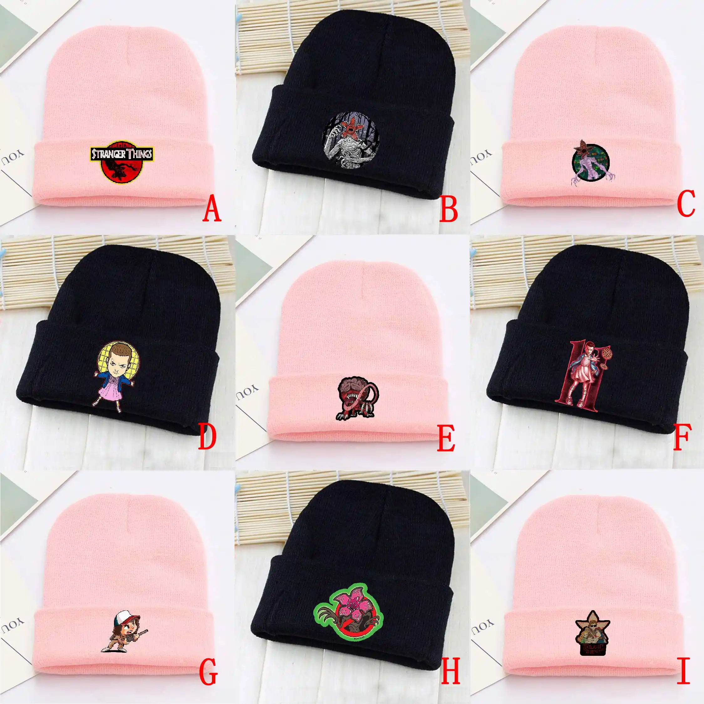 Stranger Things Montauk Upside Down Eleven Demogorgon Demodog Dart Black Pink Skullies Beanie Knitted Hat Cap Cosplay Costume - 