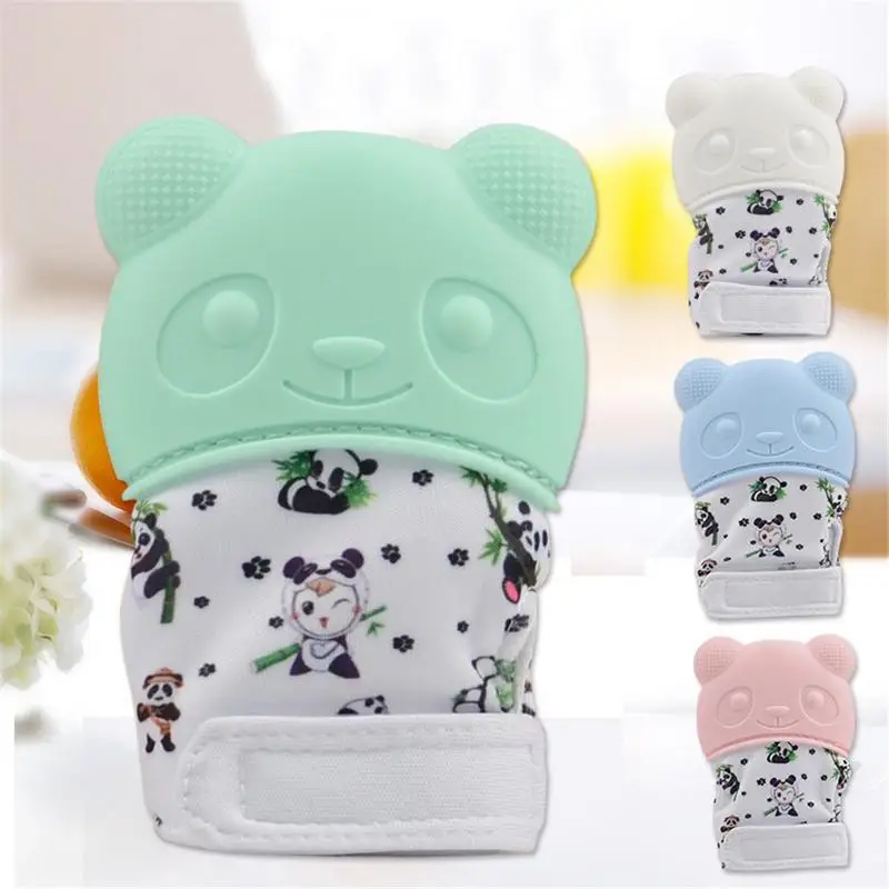 

1pc Baby Silicone Mitts Panda Pattern Teething Mittens Glove Wrapper Sound Teethers Food Grade Silicone Nursing Mittens Teether
