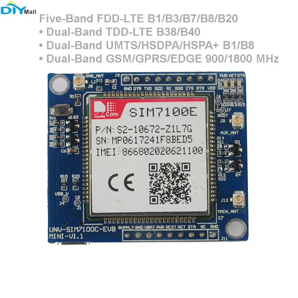 Макетная плата модуля 4G с европейской сетью SIM7100E + антенна для Arduino Raspberry Pi Android Linux