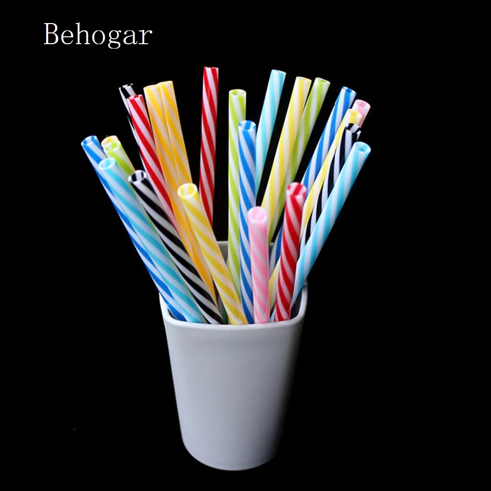 

Behogar 25PCS Assorted Colors Reusable Eco-friendly Plastic Striped Drinking Straw for Christmas Wedding Birthday Party Favors