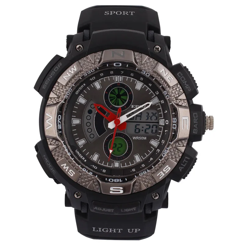 Многофункциональные мужские электронные наручные часы со светящимися ручками бренд Epozz Роскошные montre homme Цифровые мужские спортивные часы подарок водонепроницаемые - Цвет: black without box