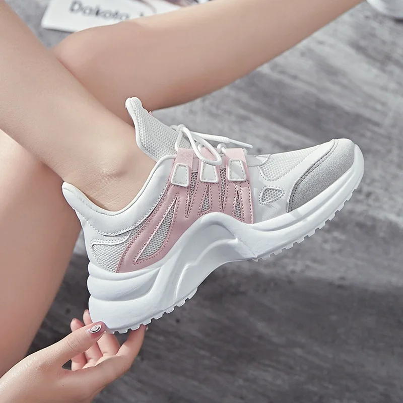 

Sneakers Women 2019 Breathable Mesh Casual Shoes Female Fashion Sneaker Lace Up High Leisure Women Vulcanize Shoe Platform 35-43