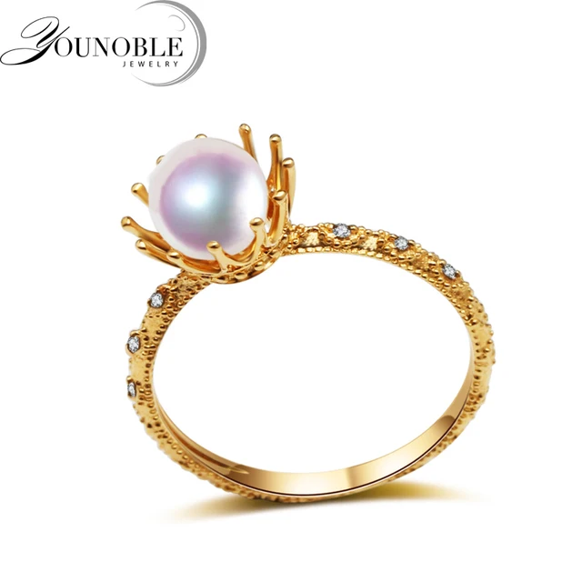 Real Wedding 18k Yellow Gold Rings Round Natural Akoya Pearl Real Wedding 18k Yellow Gold Rings Round Natural Akoya Pearl Ring Fine Jewelry Anniversary