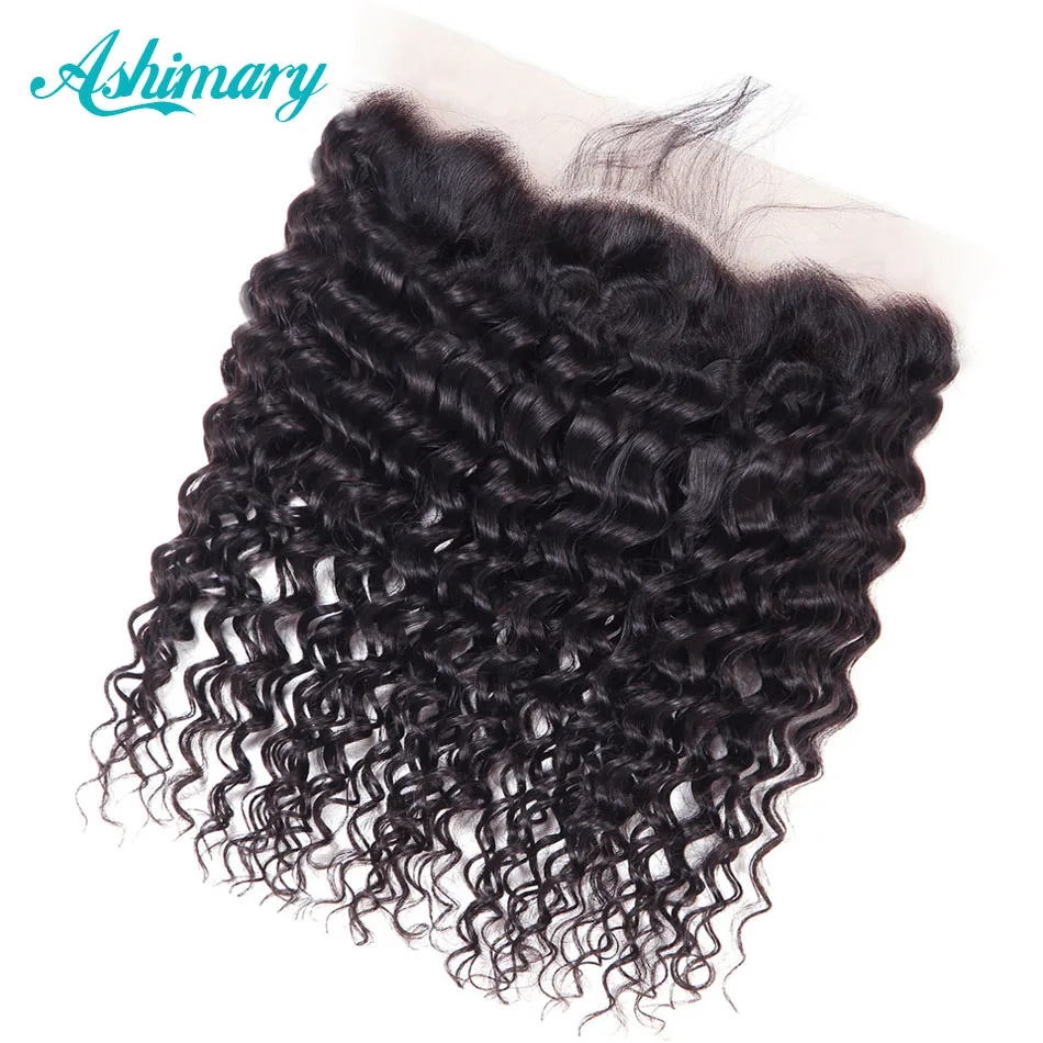 Ashimary Brazilian Hair Deep Wave Lace Frontal Pre Plucked Remy Human Hair Lace Frontal Closure with Baby Hair Ear to Ear