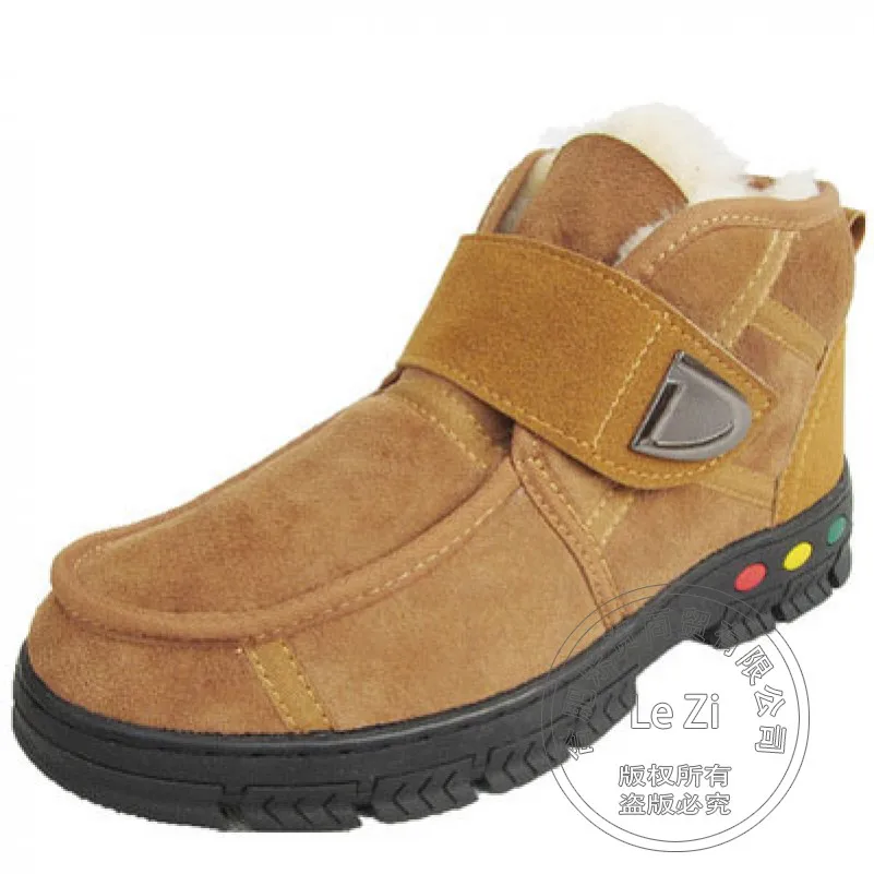 

Breathable Anti Slip Thread Matte Metal Decoration Mens Winter Boots Wool Fur Lined Casual Thermal Genuine Leather Round Toe