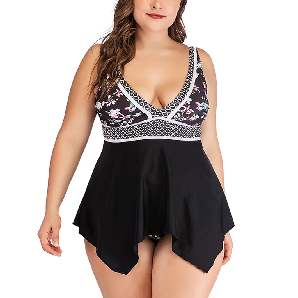 

2019 Plus Size Tankini set Women Swimwear Two Piece Print "swimming suit for women 2019 Swimming Dress beach Bathing Suit S--5XL