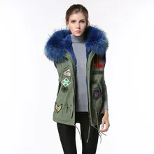 Настоящий синий меховой женский жилет, короткий стиль без рукавов модная мужская парка, новейший значок с большим воротником унисекс жилет