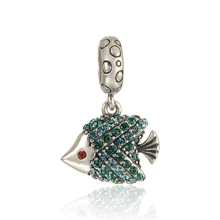 925 joyería de plata esterlina del grano ocean fish crystal pave ajuste chamilia pandora charm bracelet diy joyería de moda de plata 925