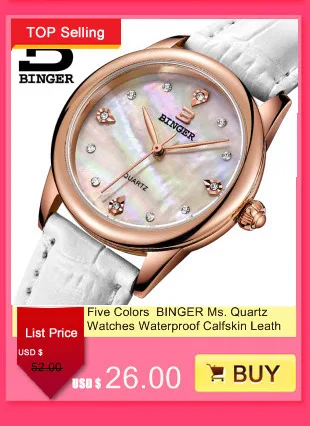 Hot Fashion Binger Original Top Brand Women Dress Luxury Automatic Mechanical Watch Self-Wind Leather relogio montre femme