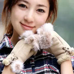 HOT кролик Мех животных женские кожаные перчатки замшевые варежки Для женщин Зимние перчатки Розничная/оптовая продажа 5bu5 7f44