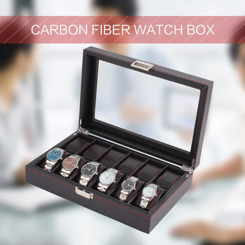 Коробка для часов с узором из углеродного волокна 10 ячеек 2020|watch box leather|watch giftpillow