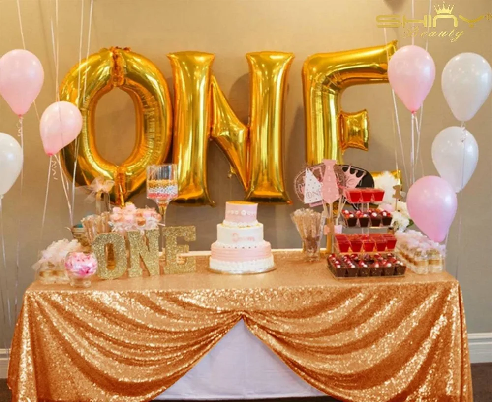 ShinyBeauty Бесплатная доставка 72x108in площади розы золотые блестки скатерть Shimmer