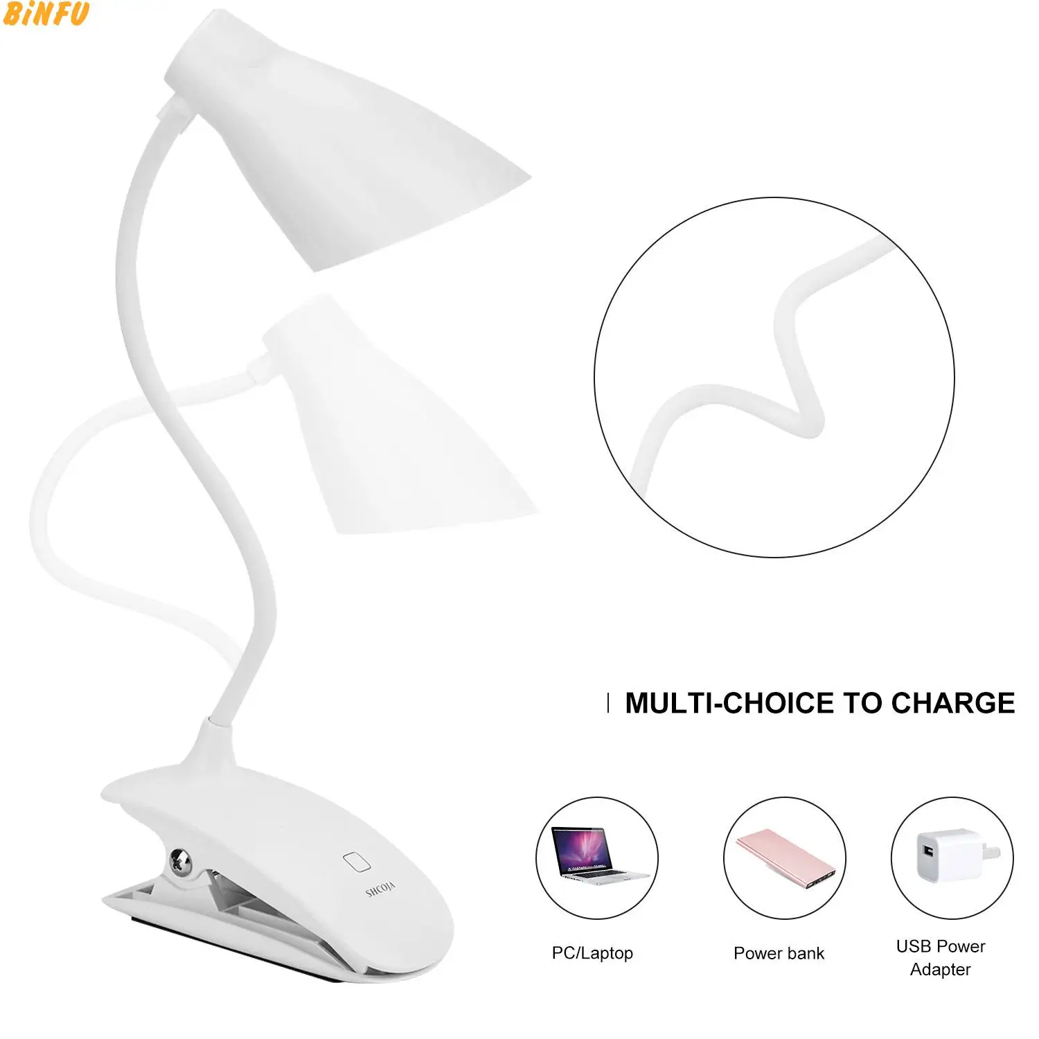 

Rechargeable Flexable Led Desk Lamps with Clamp Clip USB Table Lamps Reading Lighting Energy Saving Touch Switch Lamp White