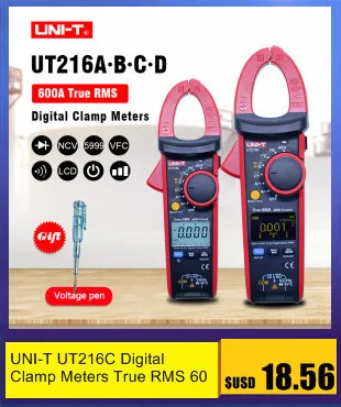 UNI-T UT210E цифровой клещи True RMS Автоматический диапазон UT210D 2000 счетчик ЖК-дисплей мультиметры Мегаомметр